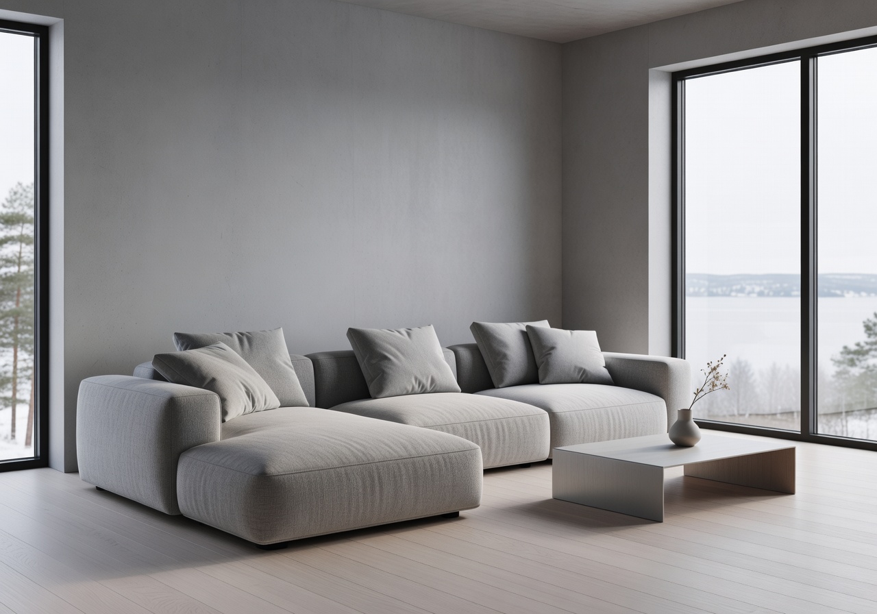 Calm Nordic living room with modular sofa and soft grey palette